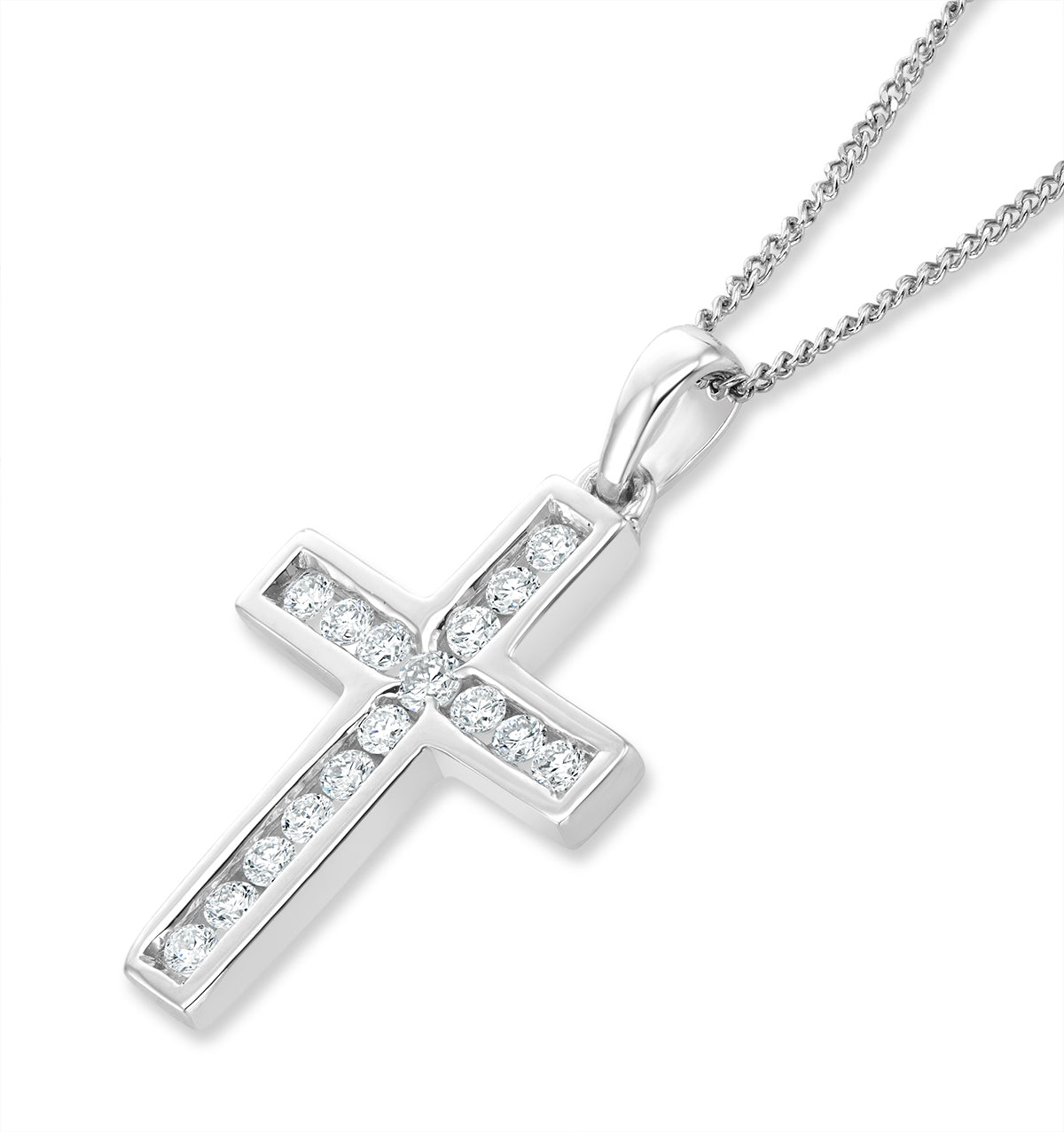 Lab Diamond Cross Necklace Channel Set 0.25ct H/Si in 9K White Gold
